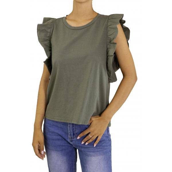 T shirt con volant tinta unita 